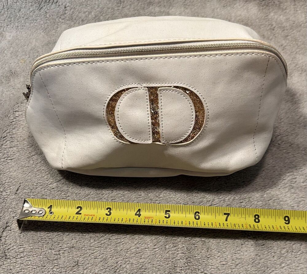 Christian Dior White & Gold Cosmetic Bag With Star Zipper Charm Makeup